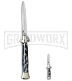 SKM 4.5" Italian Mini Stiletto Dark Horn Automatic Knife - Satin Kris -Kershaw Shop skm 4in stiletto dark horn bayo size cm large 1