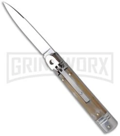 AKC 7.75" Slimline Lever Lock Honey Horn Automatic Knife - Bayonet