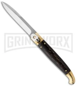 SKM 9.5" Sicilian Brass Lever Lock Dark Horn Automatic Knife - Bayonet