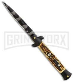 9" Anomaly Stiletto Sim Stag Horn Automatic Knife - Bayonet