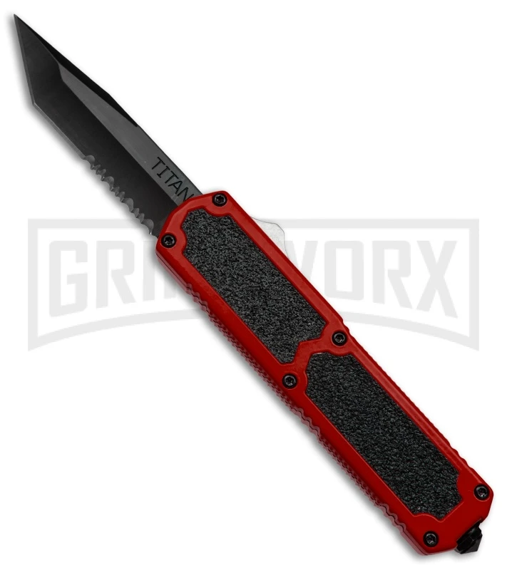 Titan Red D/A OTF Automatic Knife - Tanto Black Serr 3 Titan Red D/A OTF Automatic Knife - Tanto Black Serr