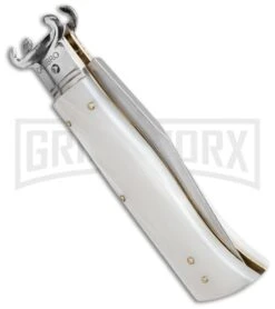 AGA Campolin White Shot Shell Puller Calibro Humpback Auto Knife - Polish Plain -Kershaw Shop white pearlex calibro humpback side jm large